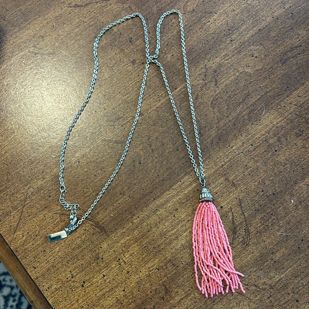 Coral beaded tassel necklace